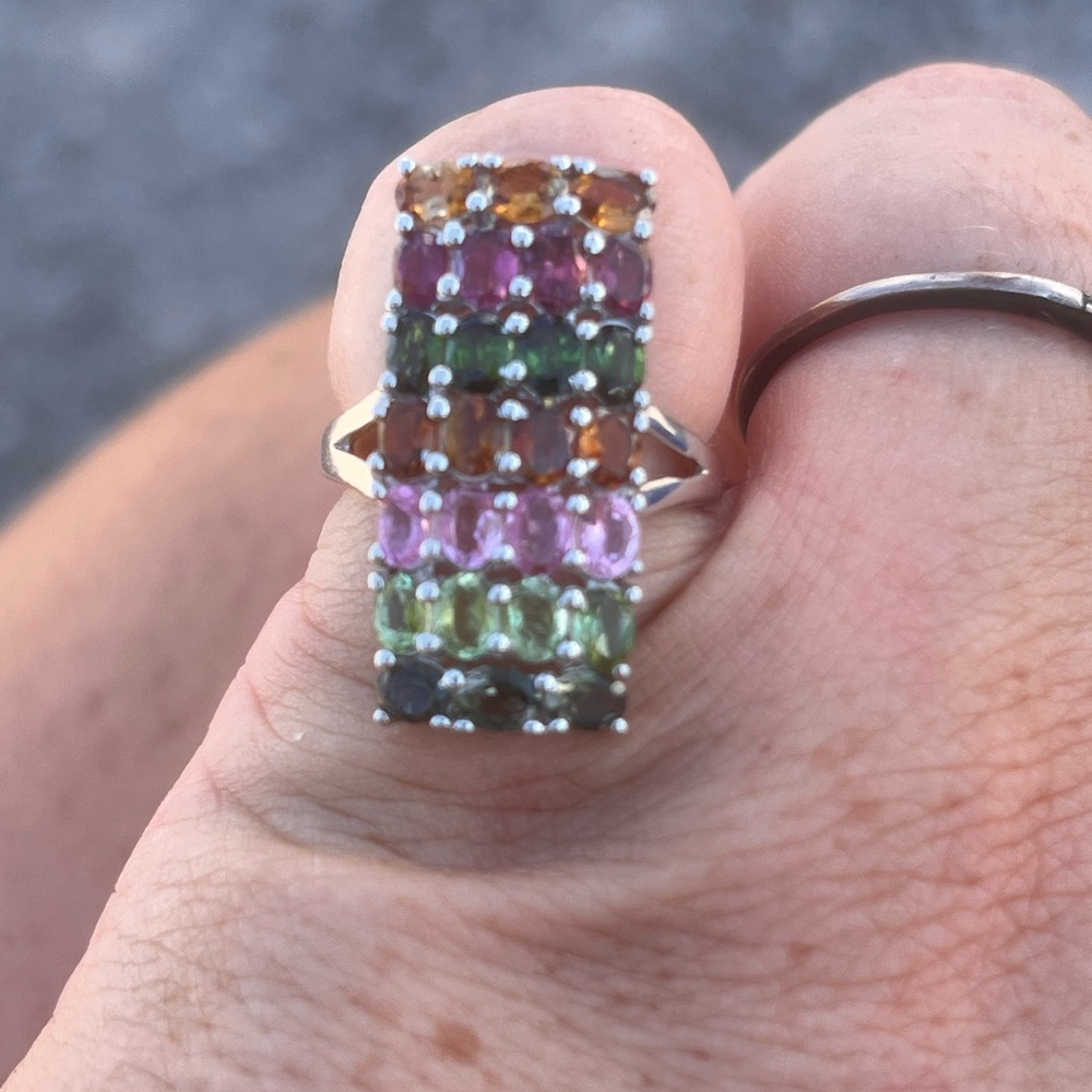 Vibrant Silver Ring With Multicolor Gemstones - image 1
